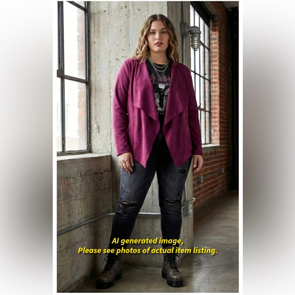 Fashion Bug Vintage Burgundy Faux Suede Drape Front Blazer Jacket